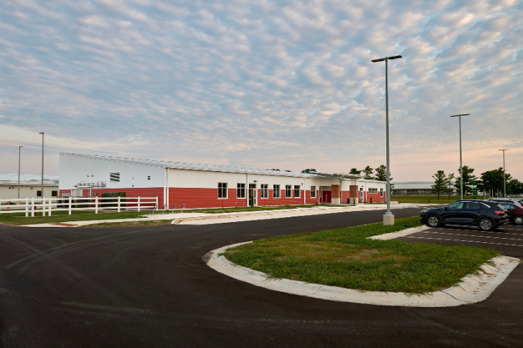 Exterior entrance of the MSU Dairy Cattle Teaching and Research Center.